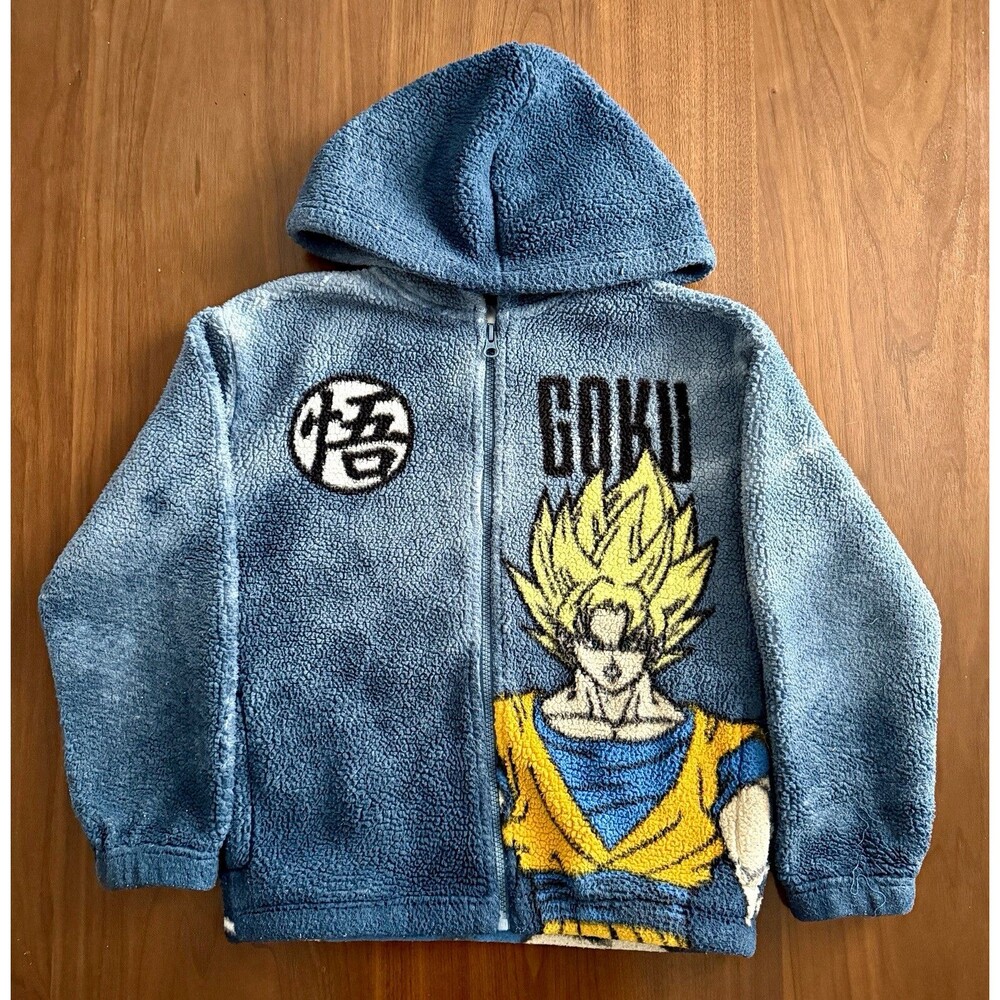 Dragon Ball Z Goku Boys Size 8 Blue Hooded Full Zip Fleece Graphic Hoodie Kids